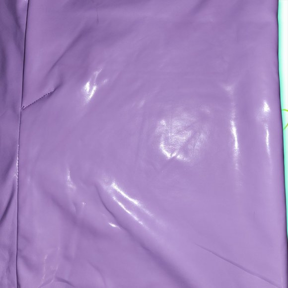 [L] Purple Vegan Leather PVC Wet Look Fishnet Zipper Skirt - Picture 4 of 4